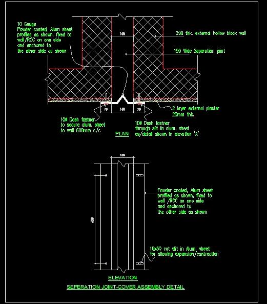 Wall-to-Wall Expansion Joint CAD Detail with Aluminum Profile